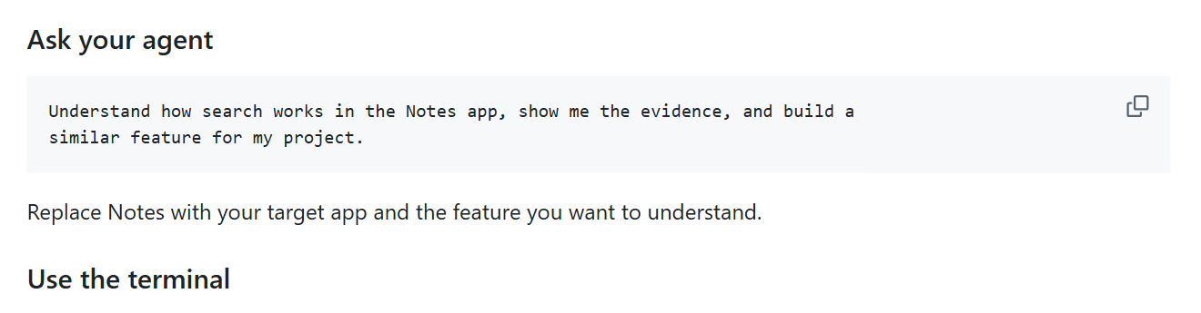Asking your agent about an app, from the README