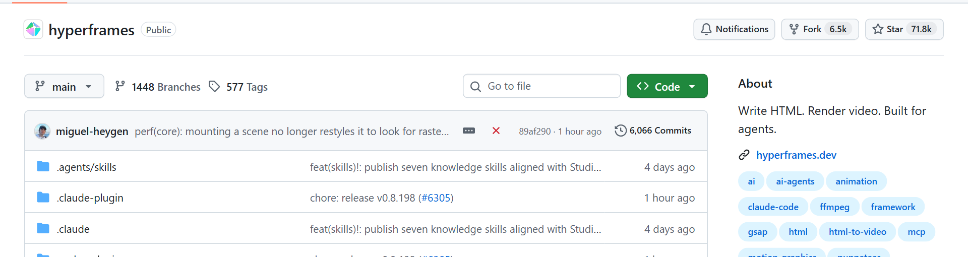 HyperFrames on GitHub, October 25, 2026