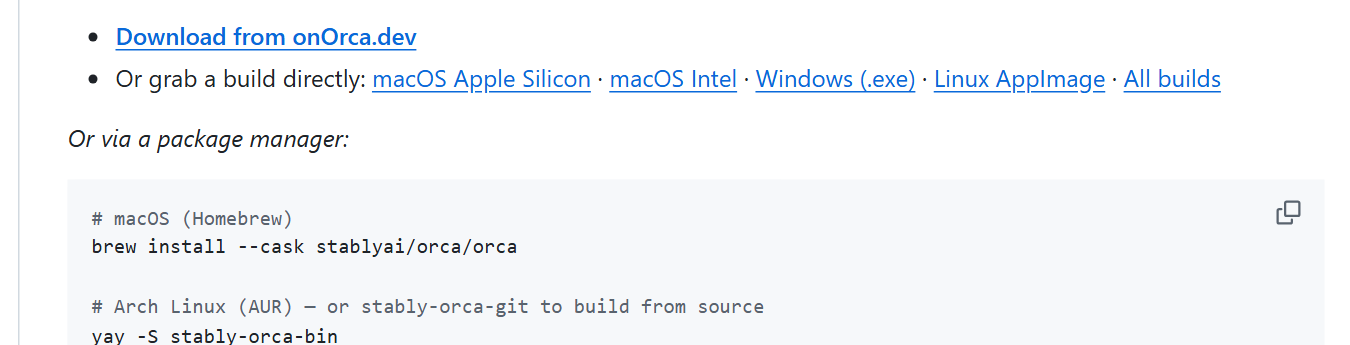 Install options, from the README