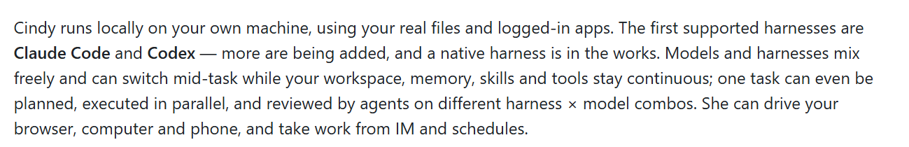 The README's description of what Cindy does